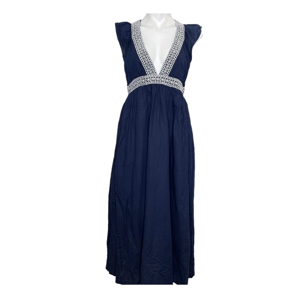 SOLD - J. Crew Navy and White Embroidered Midi Dress